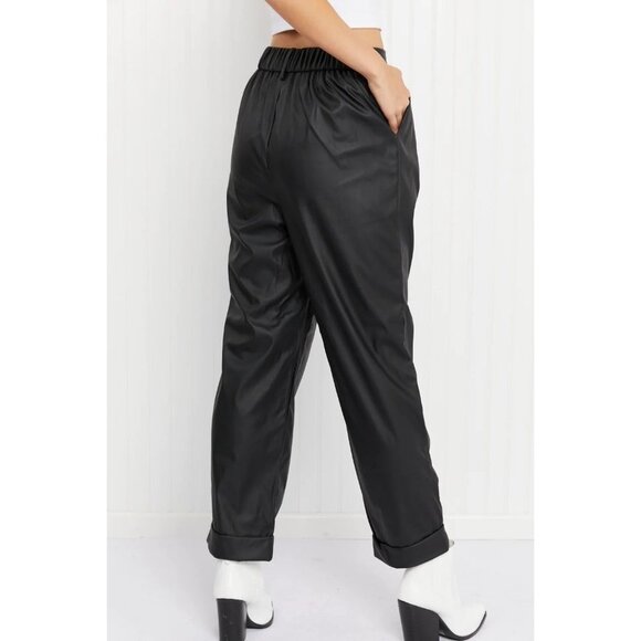 New Zenana Vegan‎ Leather Pleated Pants with Cuff in black Size XL - Picture 5 of 7